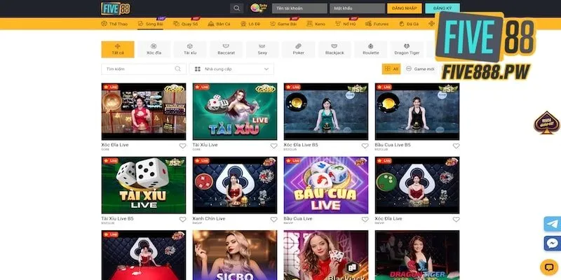 Hàng loạt game casino hay tại Five88